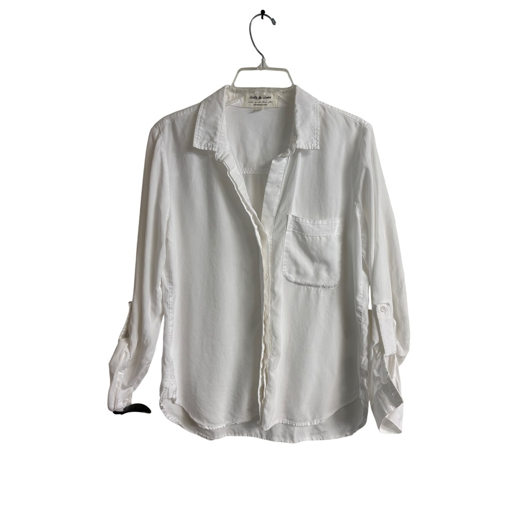 Cloth & Stone Anthropologie White Button Down Roll‎ Tab Sleeve Shirt Small